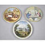 A Set of Three Reproduction Pot Lids, Drayton Manor, Bullfight and A False Move, Each 12cm Diameter