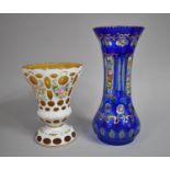 Two Bohemian Overlaid Vases to include Blue Example with Hand Painted Floral Decoration and Gilt