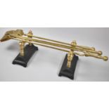 A Late 19th/Early 20th Century Set of Long Handled Brass Fire Irons Together with a Pair of Brass