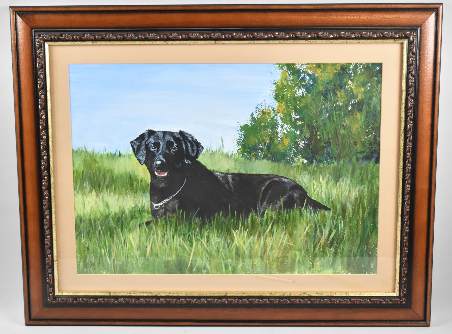 A Framed Pastel Depicting Black Labrador, 51x36cm