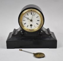 A Late Victorian Ebonised Cased Barrel Clock with Pendulum but No Key, 21cm Wide, Dated May 1900