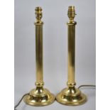 A Pair of Mid 20th Century Ribbed Brass Column Table Lamps, Each 41cm high