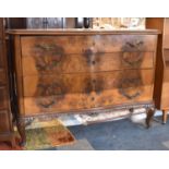 A French Walnut Serpentine Fronted Four Drawer Commode Chest, 130cm Long