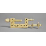 A Late 19th Ivory Sewing "G Clamp" with Spool Holder on Turned Column, 10cm high