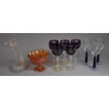 A Set of Five Purple Overlaid Hock Glasses together with 19th Century Epergne of Moulded Organic