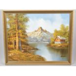 A Framed Oil on Board, Alpine Scene, Signed Remedias, 50x40cm