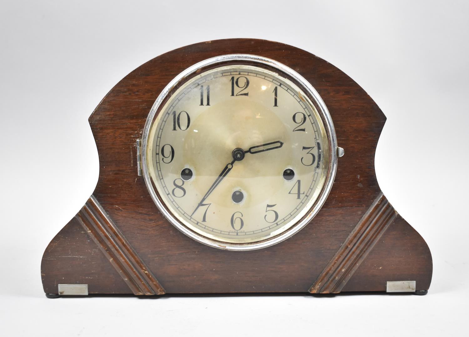 An Art Deco Oak Cased Westminster Chime Mantle Clock, 33cm wide