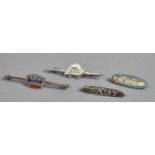 A Collection of Four Early 20th Century Silver Brooches, Two Having Enamel Work, Etc