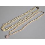 Two Vintage Pearl Necklaces, Double Strand Hand Knotted and With Silver and Marcasite Clasp,