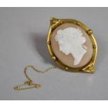 A Victorian Yellow Metal Mounted Shell Cameo Brooch, Left Facing Maiden, Etruscan Revival Style