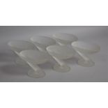 A Set of Six French Frosted Glass Mid 20th Century Leaf Stylised Bowls on Stand of Oval Bowl Form,