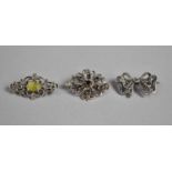 A Collection of Three Vintage Silver and Jewelled Brooches to include Marcasite Bow Example