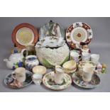 A Large Collection of Various Ceramics to Include Decorated Plates, Teapots, Mugs, Butter Dish etc