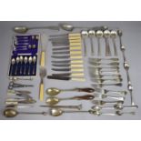 A Collection of Various Silver Plated Flatware to comprise Bone Handled and Silver Plated Knives,