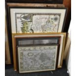 A Collection of Three Framed Maps and One Engraved Map