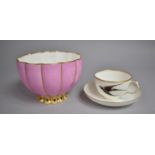 A Coalport Salopian Pink and Gilt Bowl with Pierced Foot Support Together with a 19th Century Hand