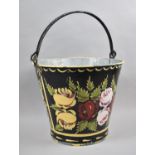 A Hand Painted Bargeware Galvanised Bucket with Floral Decoration, 31cm Diameter