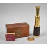 A Modern Reproduction Two Drawer Telescope in Brass Inlaid Box with Anchor Motif, 12cm Wide