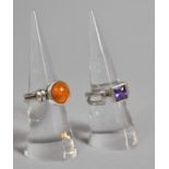 Two Silver and Jewelled Rings, Amethyst and Amber