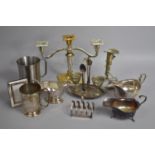 A Collection of Various Silver Plated Items to comprise Two Branch Candelabra, Egg and Spoon Set