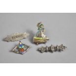 A Collection of Four Vintage and Victorian Silver Brooches to include Enamelled Continental Examples