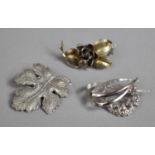 A Collection of Three Silver Brooches to include Floral and Abstract Designs, Largest 4.2cms Wide