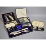 A Collection of Various Cased Cutlery to comprise Carving Set, Mother of Pearl and Silver Plated