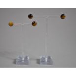 Two Pairs of Tigers Eye and Silver Stud Earrings, Each 1cms Diameter