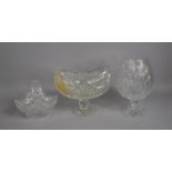A Collection of Three Cut Glass Items to comprise Basket, Vase of Oval Form and a Goblet