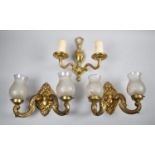 One Pair and One Single Brass Two Branch Wall Light Fittings