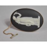 A Large 9ct Gold Mounted Wedgwood Basalt Cameo Brooch Depicting Venus Holding Dove and Wreath,
