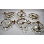 A Collection of Mid 20th Century Ceiling Hanging Light Fittings with Glass Droppers, 20cm Diameter