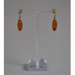 A Pair of Gilt Silver and Amber Drop Earrings, 3.5cms Drop