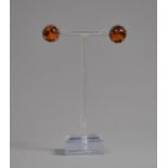 A Pair of Large Silver and Amber Mounted Spherical Earrings in Pie-Crust Style Setting. 1.5cms