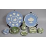 Eight Pieces of Wedgwood Jasperware to comprise Cup and Saucer, Lidded Pot, Vase, Commemorative
