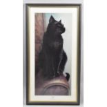 A Framed Print of a Seated Cat, Sampson, by Sheila Tilmouth, 20x45cm