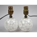 A Pair of Floral Decorated Czechoslovakian Glass Table Lamps of Globular Form, 19cm high