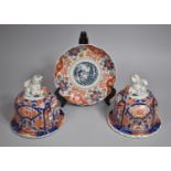 A Pair of Large 19th Century Japanese Imari Porcelain Domed Covers with Foo Dog Finials, c.1890