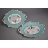 A Pair of Late 19th Century Two Handled Shallow Bowls with Hand Painted Floral Decoration and