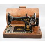 A Vintage Oak Cased Singer Manual Sewing Machine