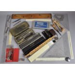 A Collection of Vintage Drawing Instruments, Scale Rules, Morse Code Key etc