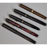 A Collection of Five Vintage Fountain Pens to Include Black Swan Leverless with 14ct Gold Nib, Red
