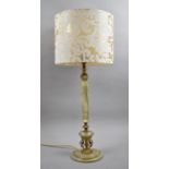 A Mid 20th Century Brass and Onyx Table Lamp with Shade, Overall Height 60cm