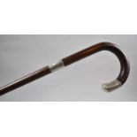 A Silver Mounted Walking Stick Monogrammed, JHE 1932, Manufactured by J H, Possibly Rosewood,