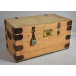 A Mid 20th Century Pine Tuck Box with Inner Lidded Store, Iron Mounts and handles, 56cm wide
