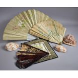 A Collection of Sundries to Include Vintage Silk Fans, Chinese Silk Embroidery Panel, Seashells,