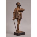 A Carved Wooden Continental Figure of Gent with Sword, Perhaps Don Quixote, 34cm High