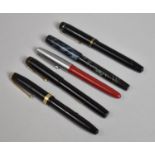 A Collection of Five Vintage Pens to Include Conway Stewart Italic with 14ct Gold nib, Conway