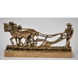 A 19th Century Brass Fireside Ornament or Ornament in the Form of Team of Heavy Horses Ploughing,