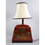 A Reproduction Chinoiserie Style Table Lamp in the Form of a Two Handled Box with Hinged Lid